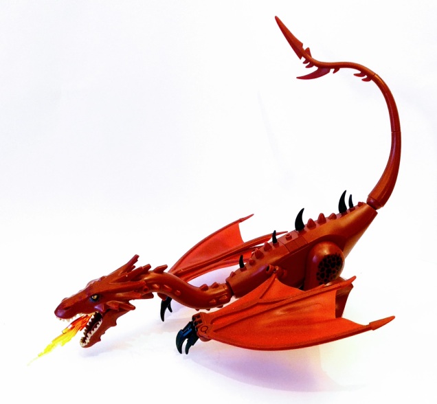 fire-breathing Lego dragon figure bright red